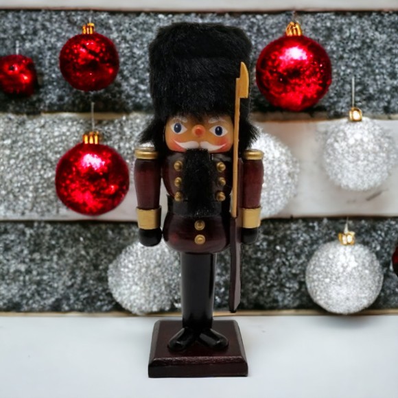 Nutcracker Decorative Christmas Wooden Palace Guard Bayonet Bearskin Hat Holiday - Picture 1 of 6